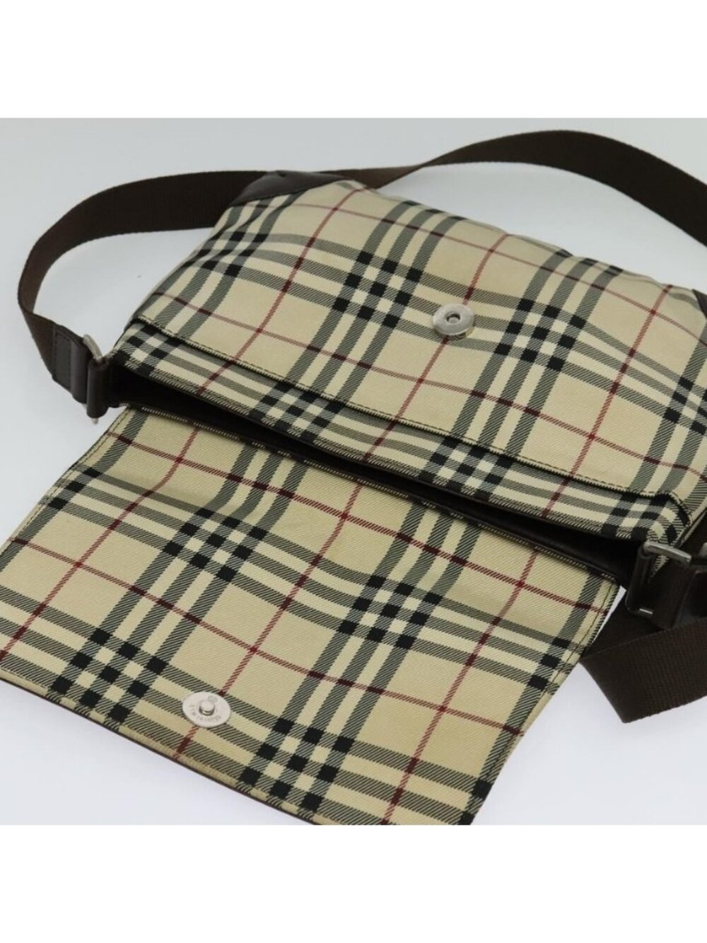 Authentic BURBERRY Nova Check Shoulder Bag Nylon Beige Silver - Picture 7 of 16